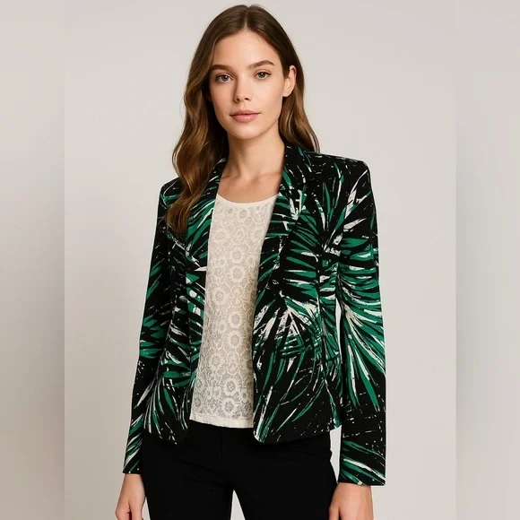 Chico's Green and Black Patterned Blazer - Picture 1 of 9